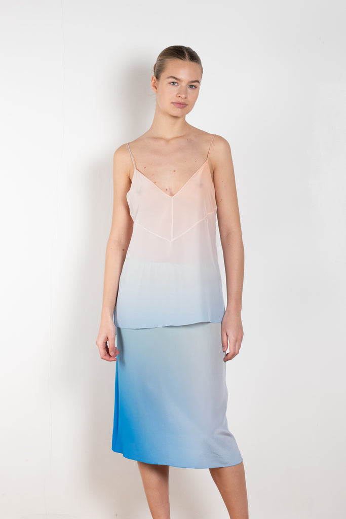 The Silk Top 0730 by GAUCHERE is a silk camisole with fine straps in a subtle  signature pastel tie-dye