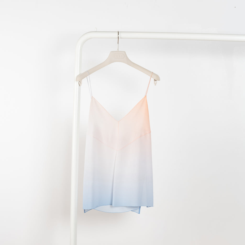 The Silk Top 0730 by GAUCHERE is a silk camisole with fine straps in a subtle  signature pastel tie-dye