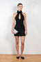 The Maioris Dress by GAUGE81 is a knitted slim cut mini dress with a halter/turtle neck and a bold front cut out