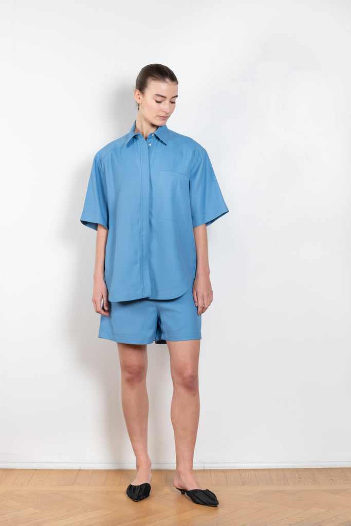 The Seto Shorts by Loulou Studio are high waisted with a relaxed fit in a linen and viscose blend