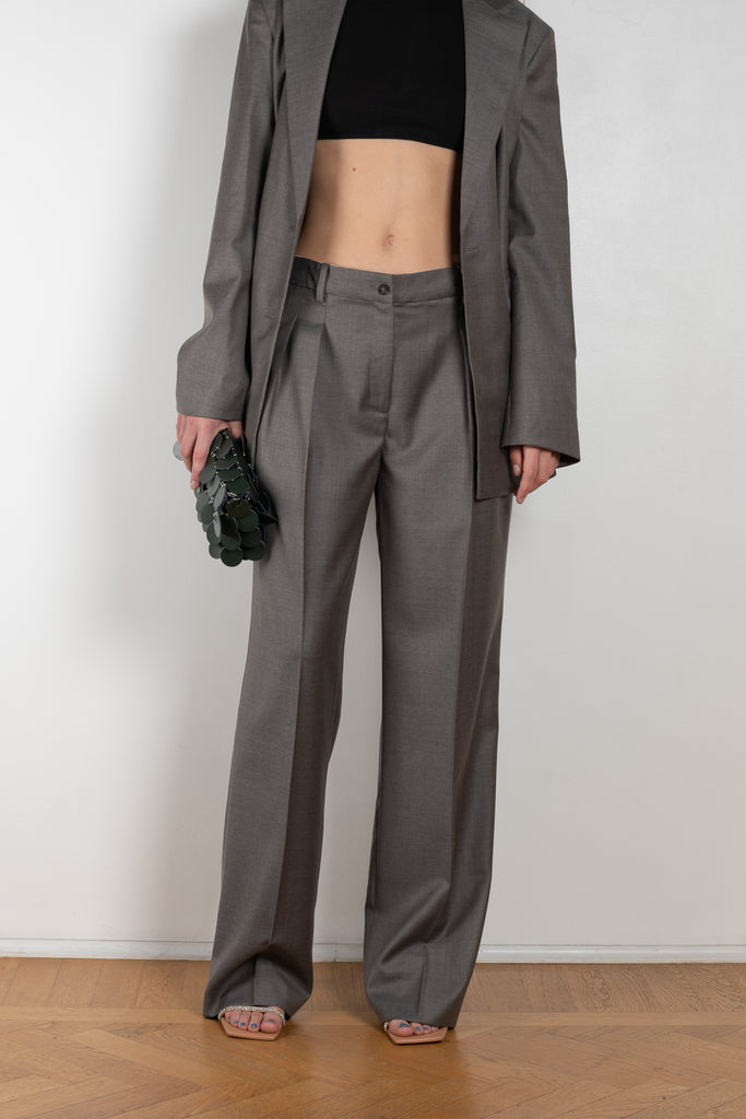 The New Sbiru Pants by Loulou Studio are signature suiting paints that sit on the waist, are ample and pleated at the waist