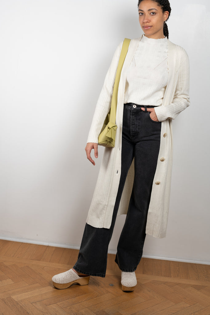 The Sutil Cardigan by Loulou Studio is a long cardigan in a soft ribbed silk and linen blend