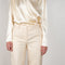 The Wide Leg Pants 08 by Magda Butrum are silk pants tailored with pleating, side pockets, belt loops, and a zip closure