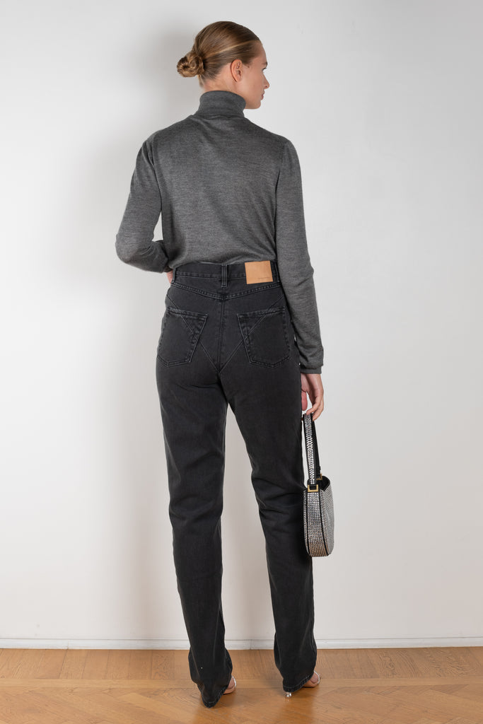 The Stitch Detail Denim is a signature jeans with a  high rise, a straight leg and stitched detailing at the pelvis in front and back to create a unique and feminine shape