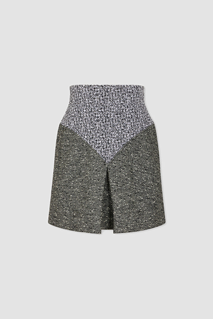 The Grey Wool Skirt by Paco Rabanne is a high waisted mini skirt in a wool bouclette