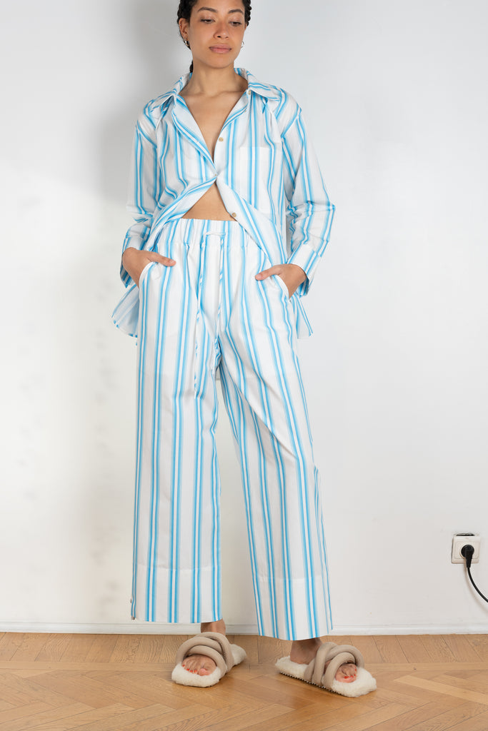 The Andi trousers by Rejina Pyo are cotton loose fitted wide leg striped trousers on an elasticated waistband