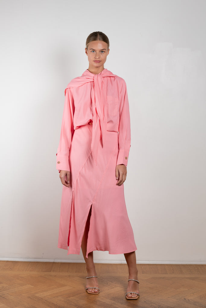 The Jolene Top by Rejina Pyo is a loose top with long sleeves and a fabric overlay scarf detail in a pink fluid viscose