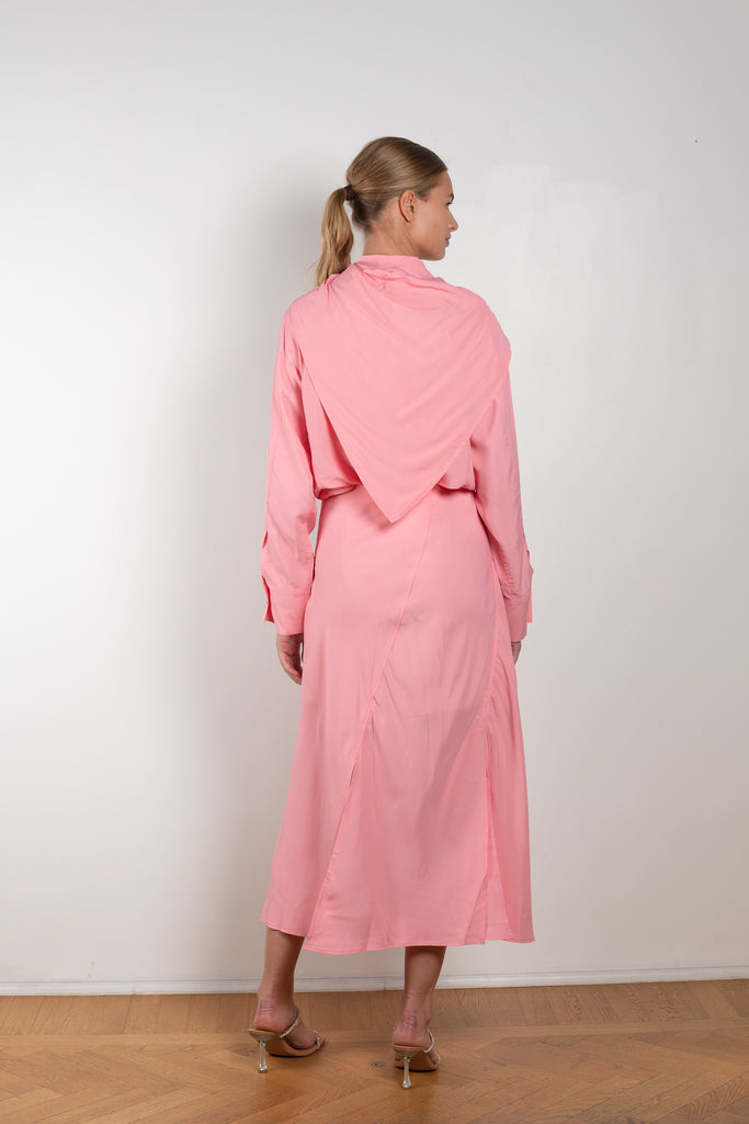 The Jolene Top by Rejina Pyo is a loose top with long sleeves and a fabric overlay scarf detail in a pink fluid viscose