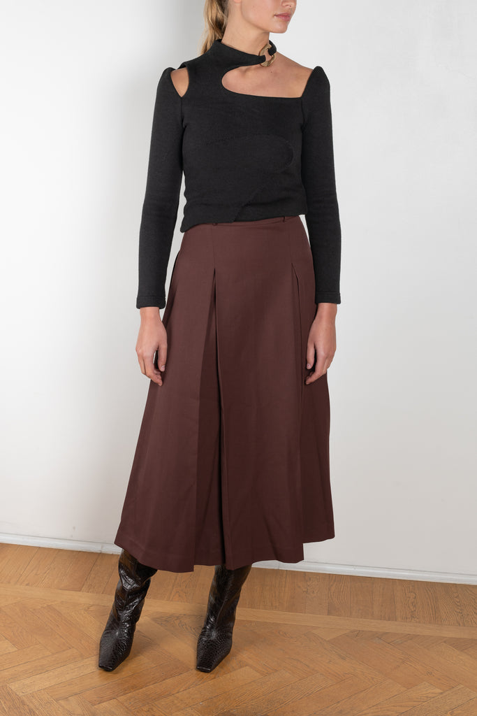 The Malia Skirt by Rejina Pyo is a high waisted a-line skirt with pleats in a fluid wool blend