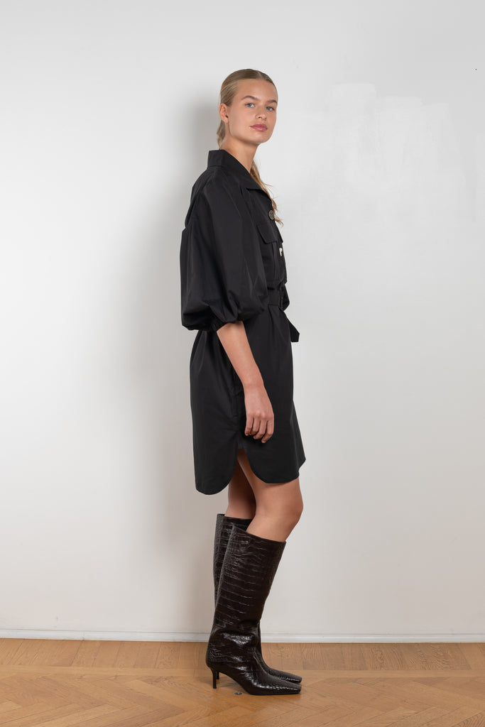 The Paola Dress by Rejina Pyo is a relaxed short belted dress in a crisp cotton with signature buttons